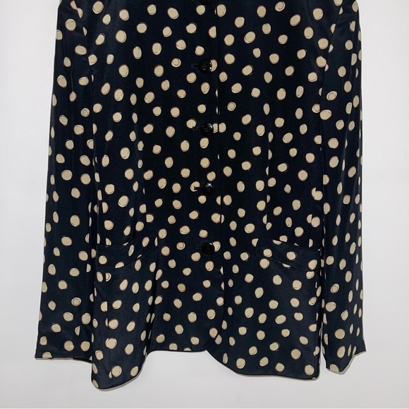 Christian Dior Vintage Silk Blazer Jacket Women's Size 8 Black Tan Polka Dot Top - Picture 4 of 12